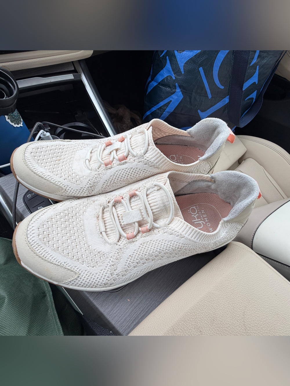 Ryka Cream Knit Slip-On Sneakers with Pink Insole 7.5M